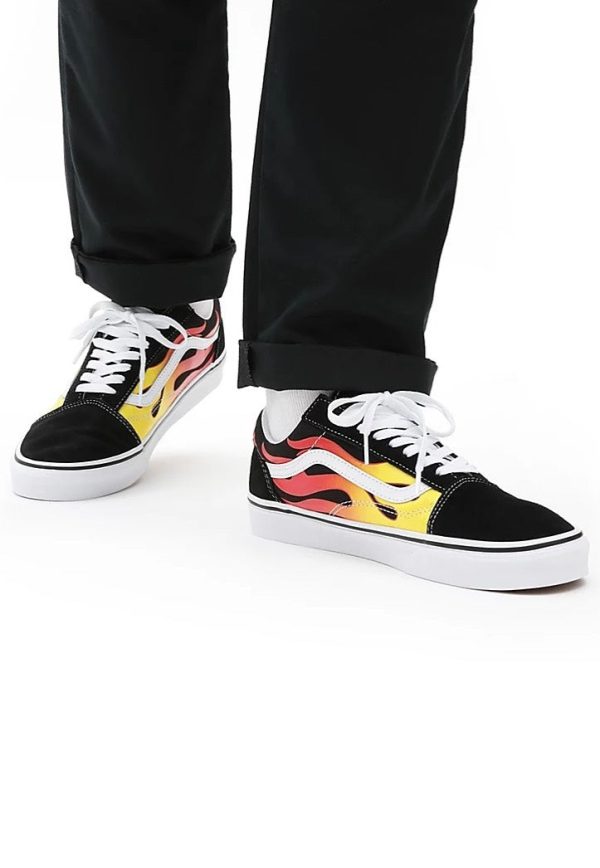 Vans - Old Skool (Flame) Black Black True White - Shoes Discount