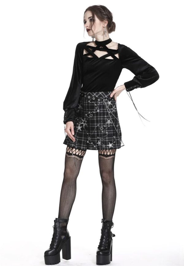 Dark In Love - Pleated Grid Star Mesh Chain - Skirt Fashion