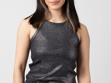 Noisy May - Maya Glitter Coated Black Silver Lurex - Tank Hot on Sale