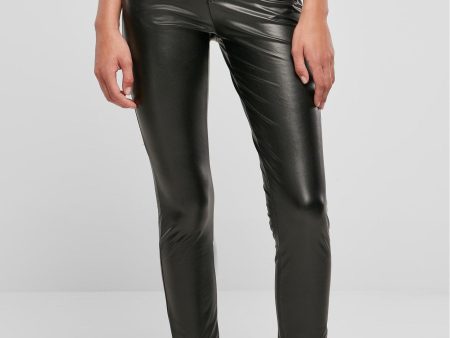 Urban Classics - Ladies Mid Waist Synthetic Leather Black - Pants For Discount