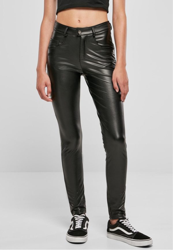 Urban Classics - Ladies Mid Waist Synthetic Leather Black - Pants For Discount