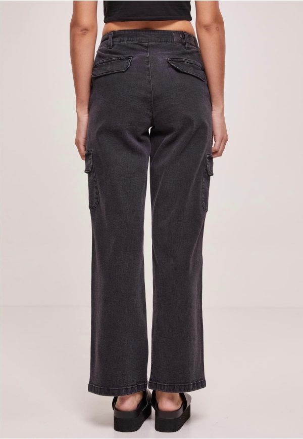 Urban Classics - Ladies High Waist Straight Cargo Black Washed - Jeans on Sale