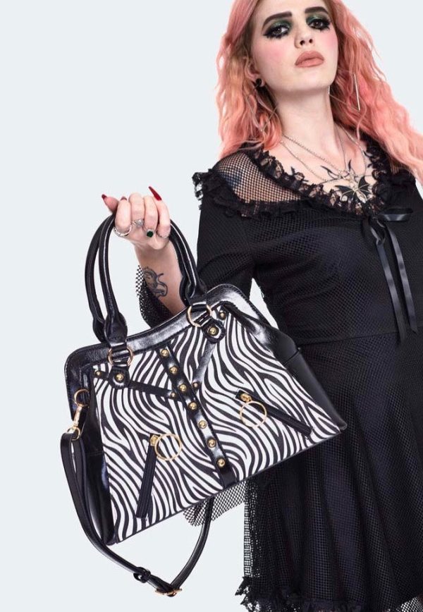 Jawbreaker - Zebra Studded Shoulder Black - Bag on Sale