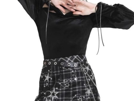 Dark In Love - Pleated Grid Star Mesh Chain - Skirt Fashion