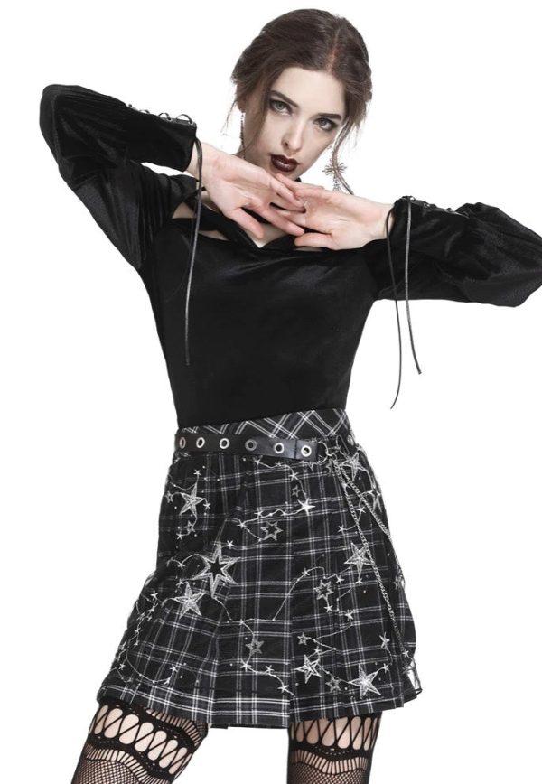 Dark In Love - Pleated Grid Star Mesh Chain - Skirt Fashion