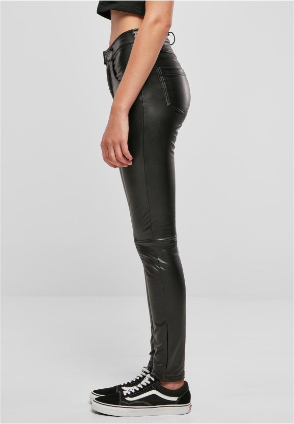 Urban Classics - Ladies Mid Waist Synthetic Leather Black - Pants For Discount