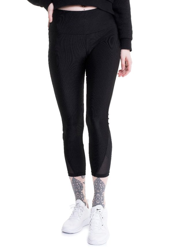 Urban Classics - Ladies High Waist Shiny Rib Pedal Pusher Black - Leggings Hot on Sale