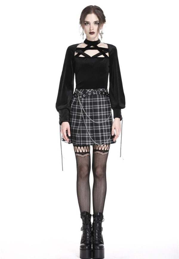 Dark In Love - Pleated Grid Star Mesh Chain - Skirt Fashion