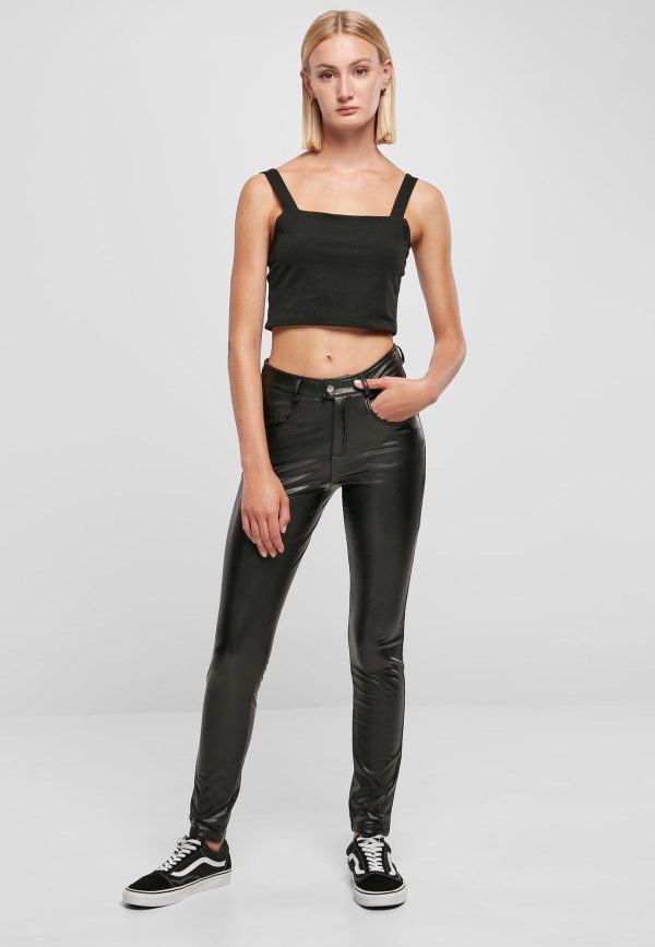 Urban Classics - Ladies Mid Waist Synthetic Leather Black - Pants For Discount