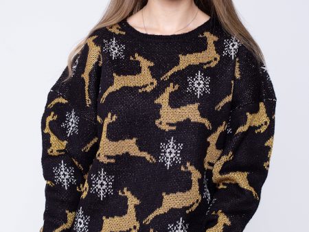 Urban Classics - Ladies Oversized Christmas Black Gold - Pullover Hot on Sale