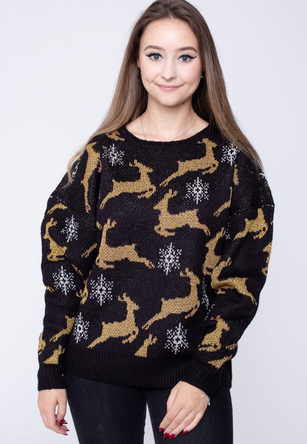 Urban Classics - Ladies Oversized Christmas Black Gold - Pullover Hot on Sale