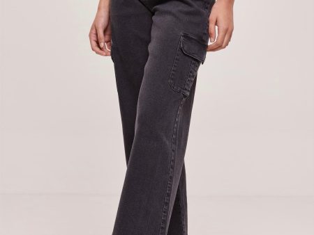 Urban Classics - Ladies High Waist Straight Cargo Black Washed - Jeans on Sale