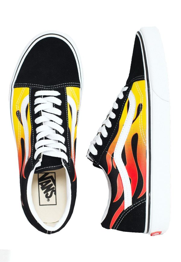 Vans - Old Skool (Flame) Black Black True White - Shoes Discount