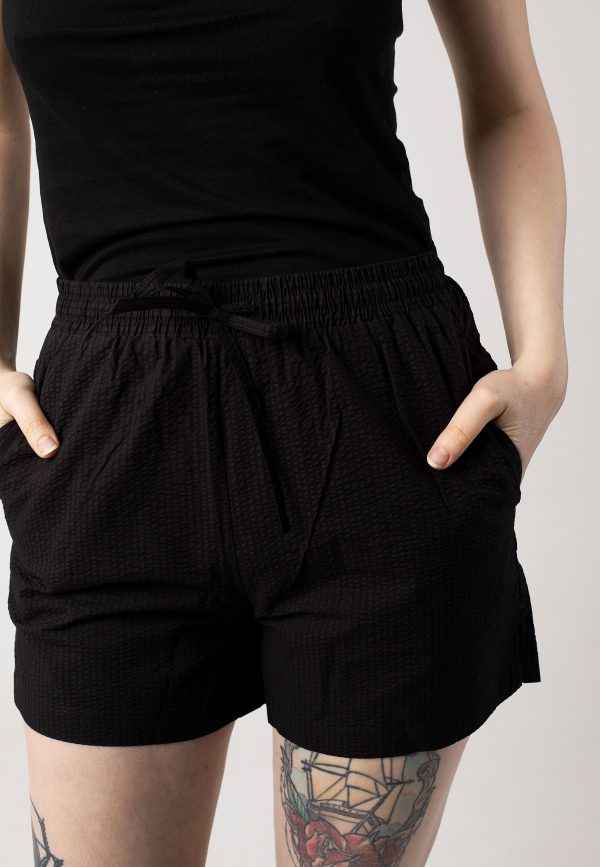 Urban Classics - Ladies Seersucker Black - Shorts Supply