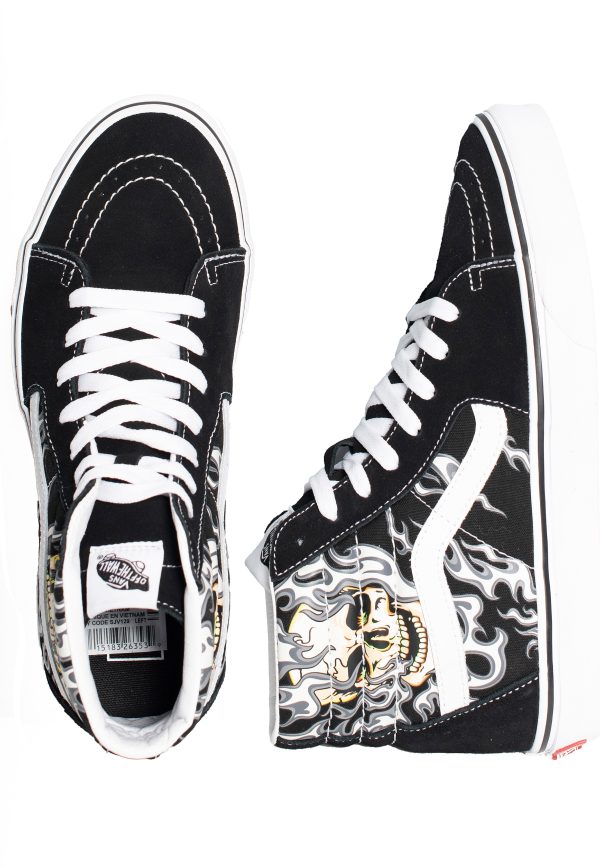 Vans - Sk8-Hi Flame Skull Black True White - Shoes Fashion