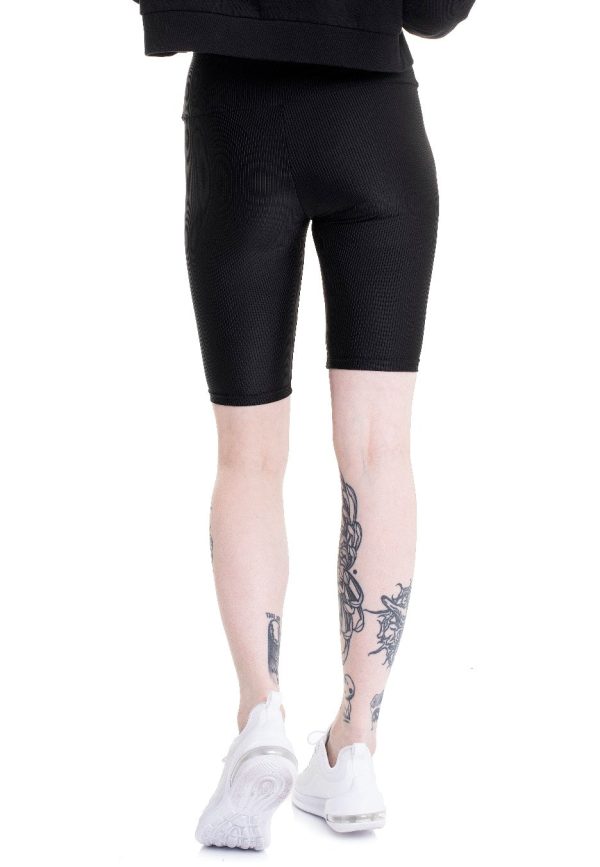 Urban Classics - Ladies High Waist Shiny Rib Cycle Black - Shorts For Cheap