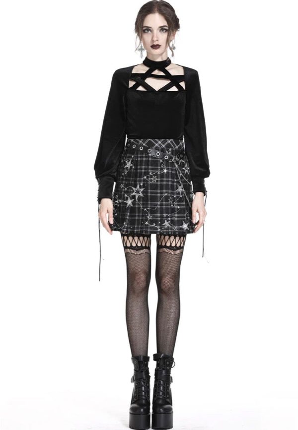 Dark In Love - Pleated Grid Star Mesh Chain - Skirt Fashion