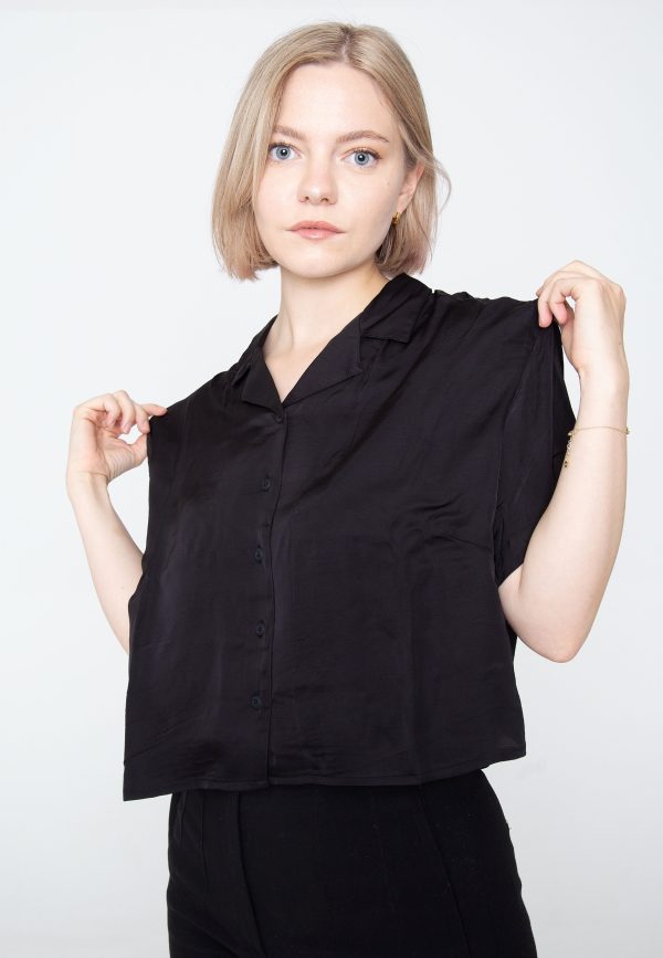 Urban Classics - Ladies Viscose Satin Resort Black - Shirt Cheap