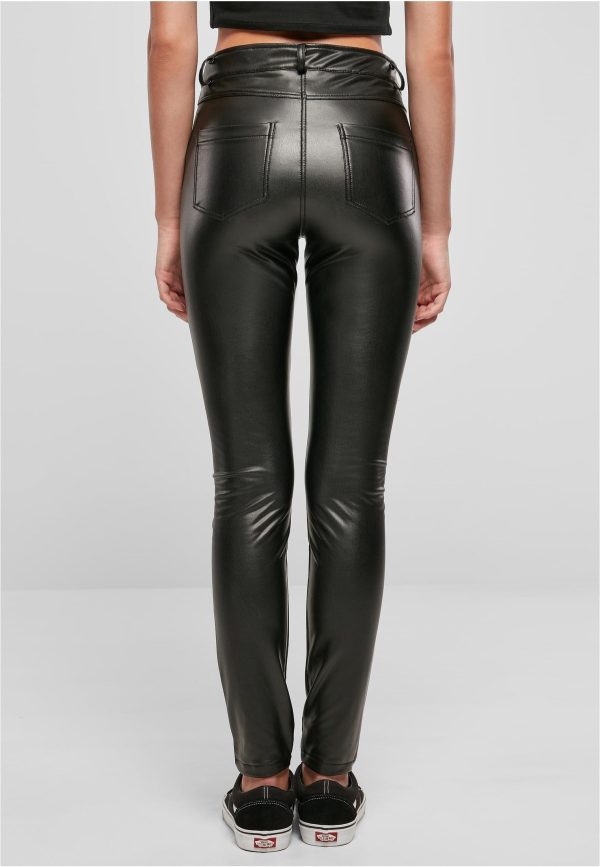 Urban Classics - Ladies Mid Waist Synthetic Leather Black - Pants For Discount