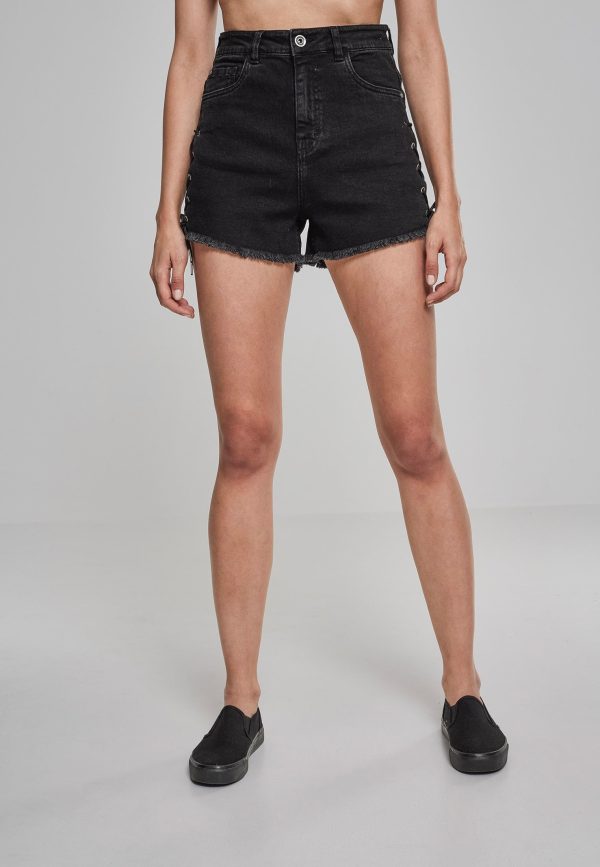 Urban Classics - Highwaist Lace Up Black Washed - Shorts Online Hot Sale