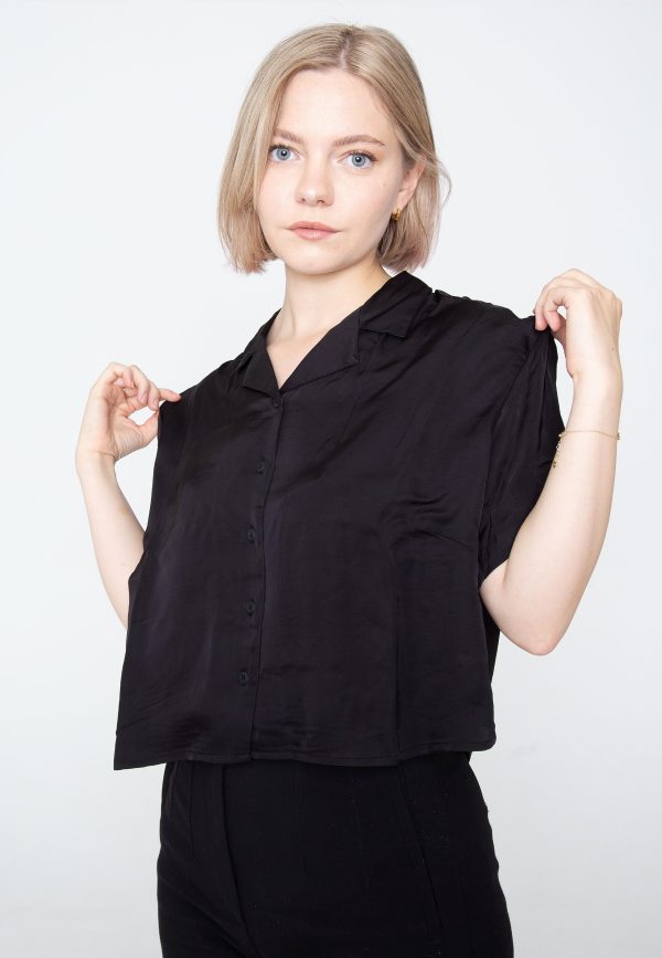 Urban Classics - Ladies Viscose Satin Resort Black - Shirt Cheap