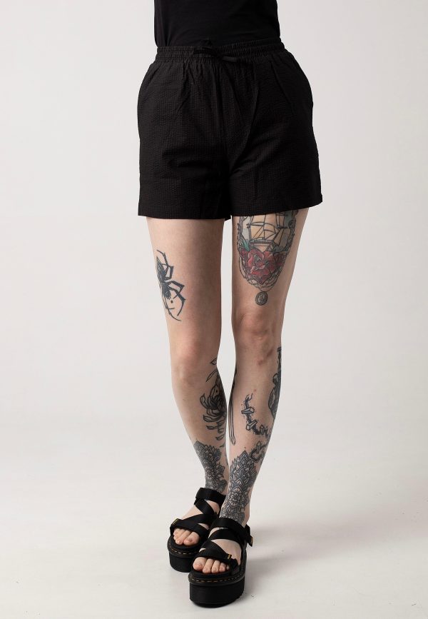 Urban Classics - Ladies Seersucker Black - Shorts Supply