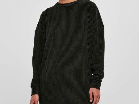 Urban Classics - Ladies Velvet Rib Crew Black - Dress Hot on Sale