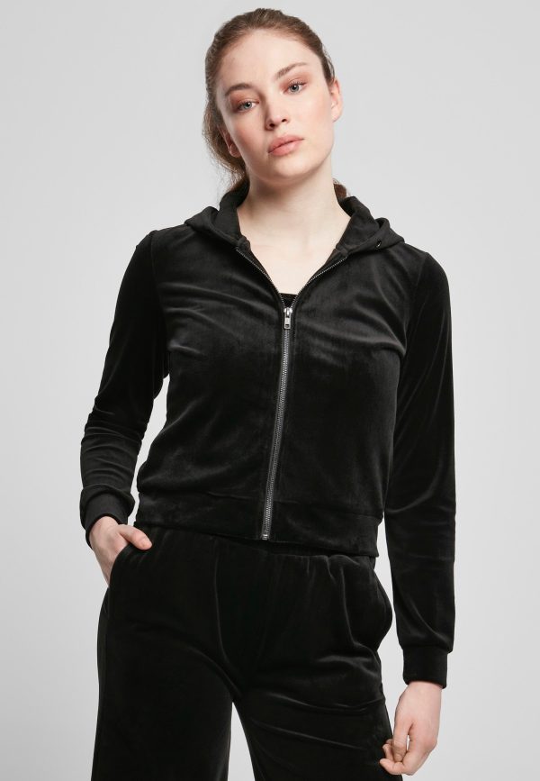 Urban Classics - Ladies Short Velvet Zip Black - Zipper Online Hot Sale