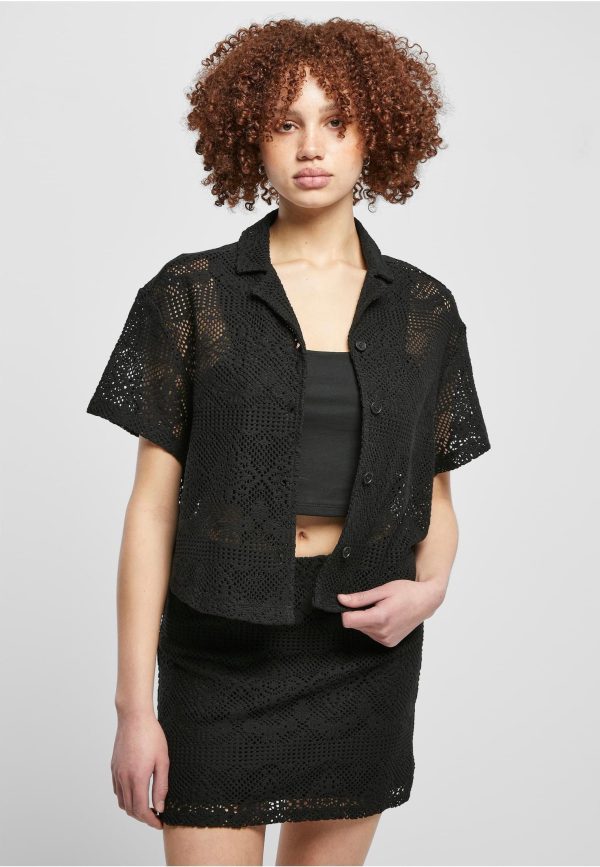 Urban Classics - Ladies Crochet Lace Resort Black - Shirt Sale