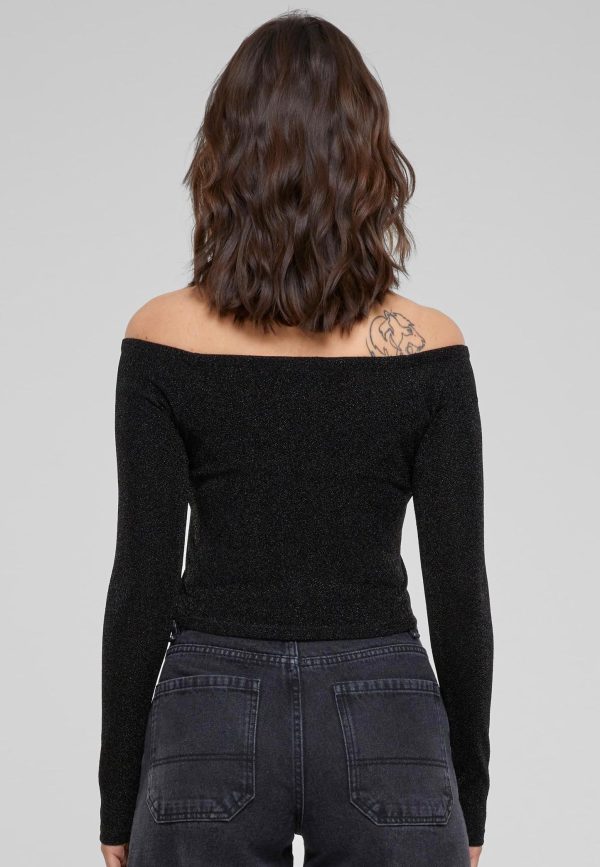 Urban Classics - Ladies Off Shoulder Glitter Black - Longsleeve Hot on Sale