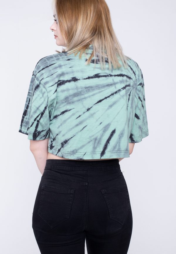 Urban Classics - Ladies Oversized Cropped Tie Dye Black Ghost Green - T-Shirt Online Hot Sale